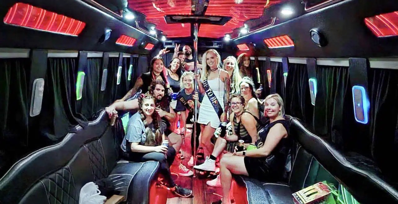 Bachelorette party in limo bus