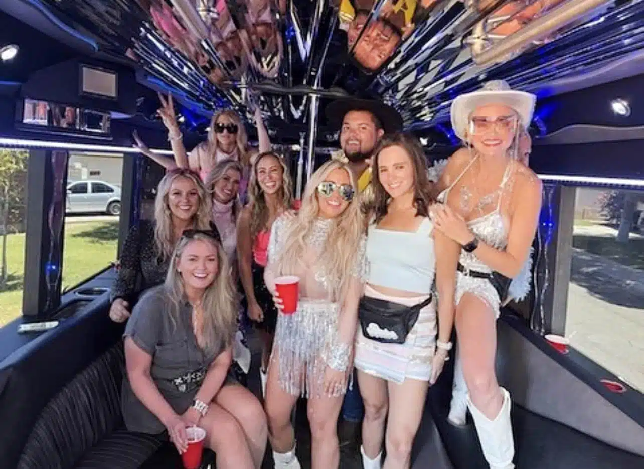 Ready to party Girlfriends just picked up in party bus
