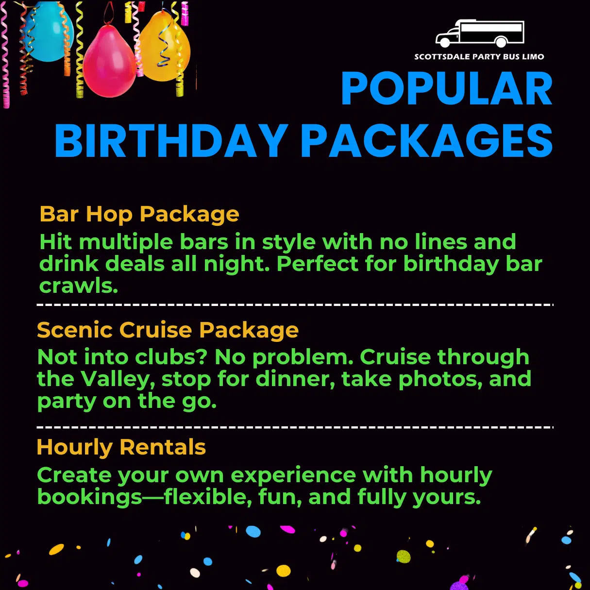 popular birthday packages flyer